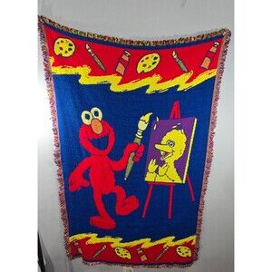 Sesame Street ELMO PAINTING BIG BIRD TAPESTRY throw VINTAGE NORTERN COMPANY C1